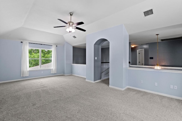 9105 Trickle Trace Trl, Round Rock, TX 78681 - unfurnished room with a ceiling fan, carpet flooring, and vaulted ceiling