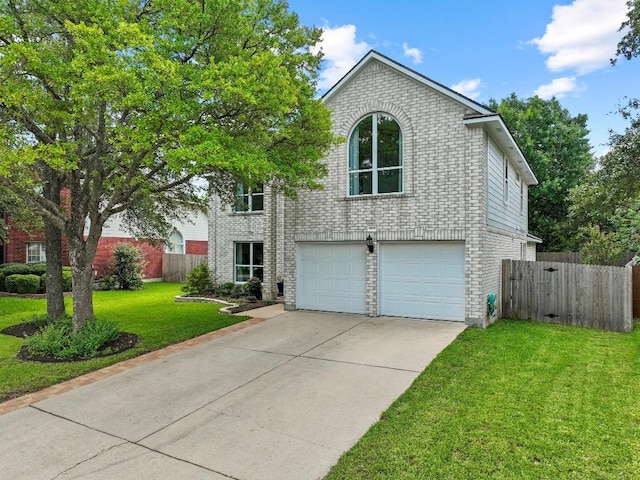 9105 Trickle Trace Trl, Round Rock, TX 78681 - traditional-style house featuring driveway, a garage, and brick siding