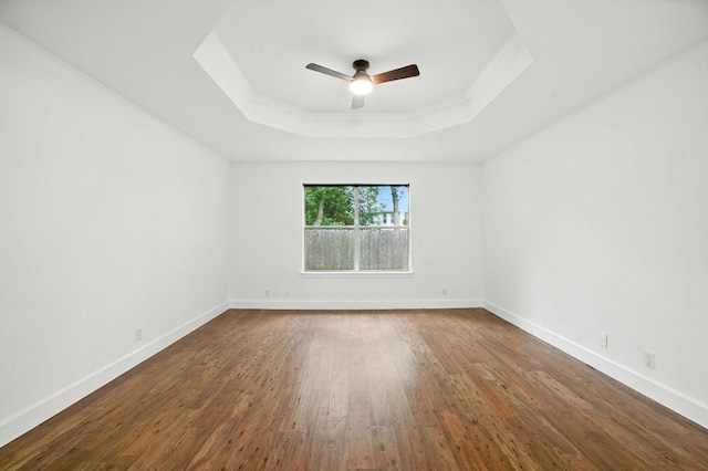 3013 Wavecrest Blvd, Austin, TX 78728 - empty room with a raised ceiling, hardwood / wood-style flooring, a ceiling fan, and crown molding