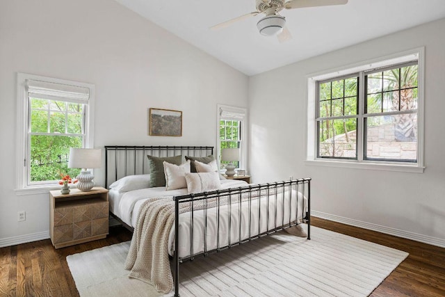1118 Reagan Ter, Austin, TX 78704 - bedroom with wood finished floors, ceiling fan, and high vaulted ceiling