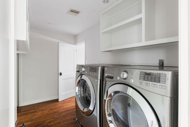 1118 Reagan Ter, Austin, TX 78704 - laundry area with washing machine and dryer and dark wood-style flooring