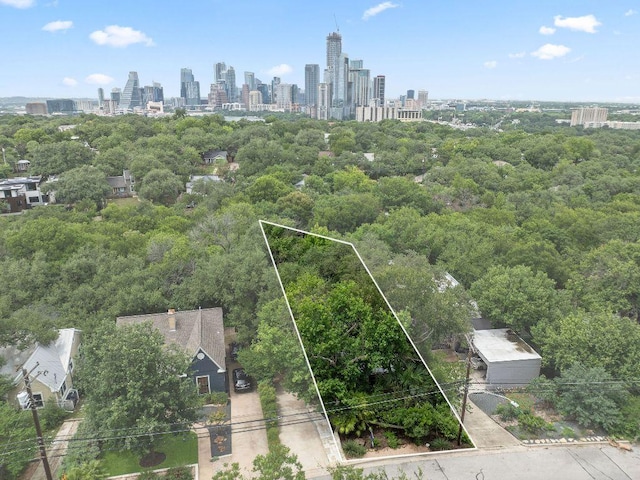 1118 Reagan Ter, Austin, TX 78704 - aerial view of property and surrounding area featuring skyline and property boundaries highlighted