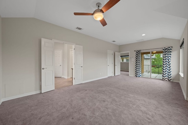 5715 Misty Hill Cv, Austin, TX 78759 - unfurnished bedroom with vaulted ceiling, access to outside, carpet flooring, and a ceiling fan