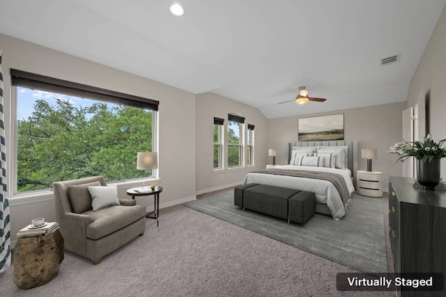 5715 Misty Hill Cv, Austin, TX 78759 - carpeted bedroom with lofted ceiling and ceiling fan
