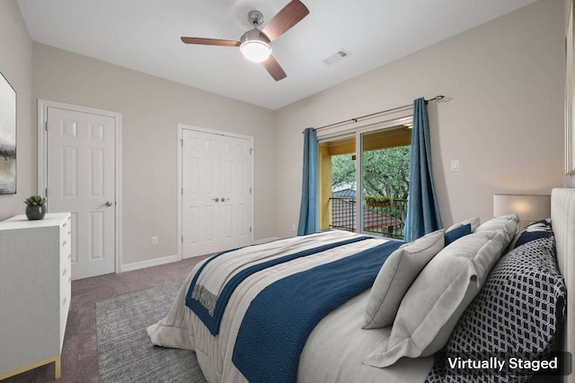 5715 Misty Hill Cv, Austin, TX 78759 - carpeted bedroom with access to outside, ceiling fan, and a closet
