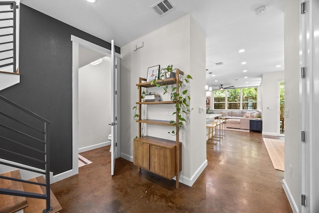 4602 Alf Ave Unit B, Austin, TX 78721 - foyer featuring concrete floors, recessed lighting, a ceiling fan, and stairs