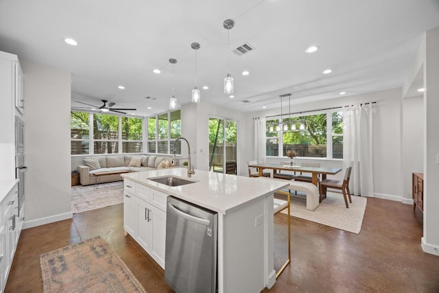 4602 Alf Ave Unit B, Austin, TX 78721 - kitchen featuring stainless steel appliances, concrete flooring, recessed lighting, light countertops, and a ceiling fan