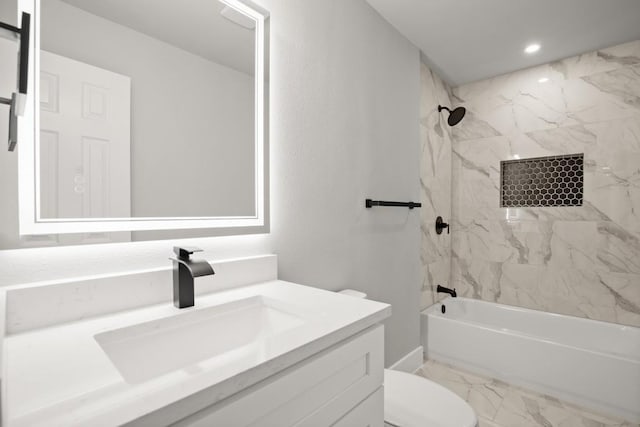 11462 Bristle Oak Trl, Austin, TX 78750 - full bath with vanity, washtub / shower combination, marble finish floors, and recessed lighting