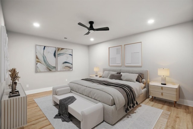 11462 Bristle Oak Trl, Austin, TX 78750 - bedroom with light wood-type flooring, ceiling fan, and recessed lighting