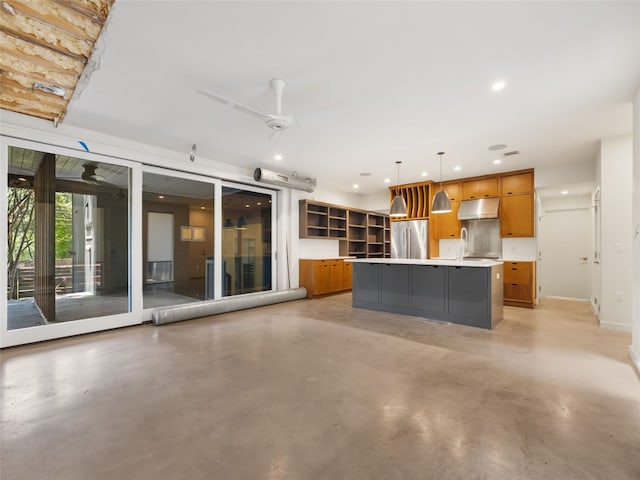 1605 Garden St, Austin, TX 78702 - unfurnished living room featuring concrete floors, recessed lighting, and ceiling fan