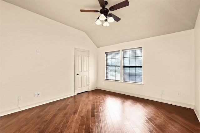 2908 Arbor Ct, Round Rock, TX 78681 - empty room with dark wood-type flooring, lofted ceiling, and ceiling fan