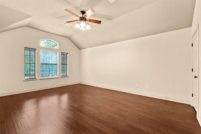 2908 Arbor Ct, Round Rock, TX 78681 - bonus room with a ceiling fan, vaulted ceiling, and dark wood-style flooring