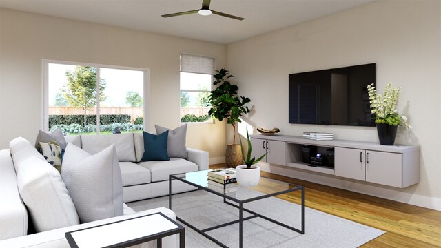 540 Bauer Loop, Liberty Hill, TX 78642 - living room with a ceiling fan and light wood-style flooring