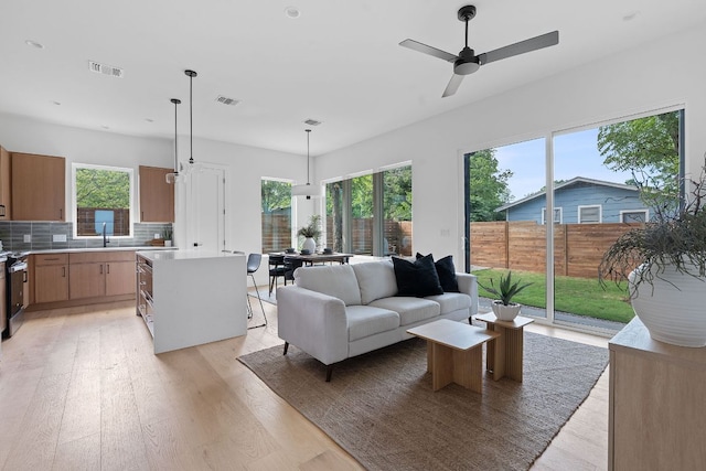 6406 Cannonleague Dr Unit 2, Austin, TX 78745 - living room with light wood finished floors and a ceiling fan