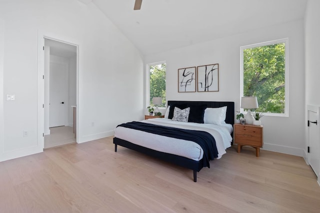 6406 Cannonleague Dr Unit 2, Austin, TX 78745 - bedroom with light wood-style flooring, lofted ceiling, and ceiling fan