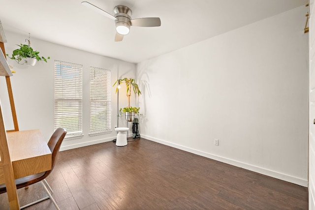 2709 Jorwoods Dr, Austin, TX 78745 - office space with a ceiling fan and dark wood-style flooring
