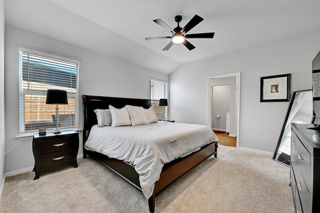 3032 Maryanne Ln, Pflugerville, TX 78660 - bedroom with light carpet, vaulted ceiling, and ceiling fan