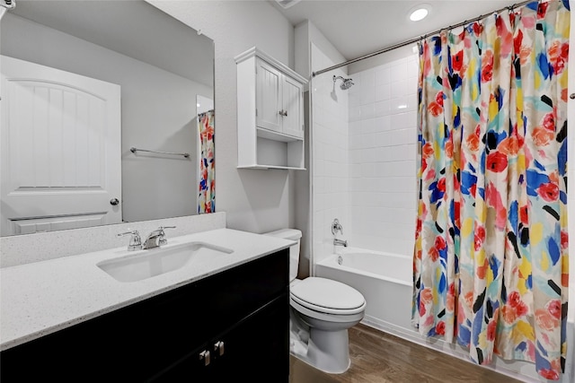 3032 Maryanne Ln, Pflugerville, TX 78660 - bathroom featuring vanity, wood finished floors, and shower / bath combo with shower curtain