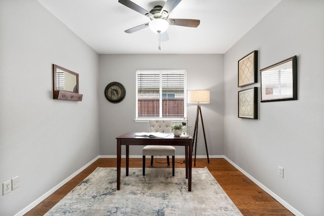 5205 Encinitas Ln, Austin, TX 78749 - office area with ceiling fan and dark wood-type flooring