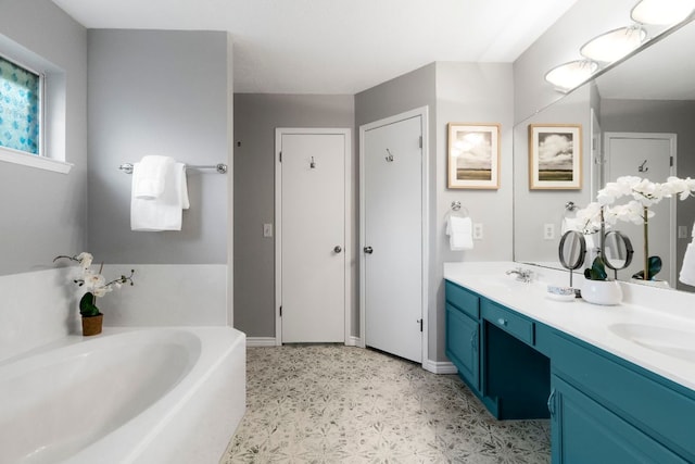 5205 Encinitas Ln, Austin, TX 78749 - full bath with double vanity, a garden tub, and tile patterned floors
