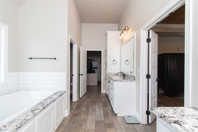 2050 Chalk Mill Xing, Salado, TX 76571 - full bath with vanity, a garden tub, wood finished floors, and a spacious closet