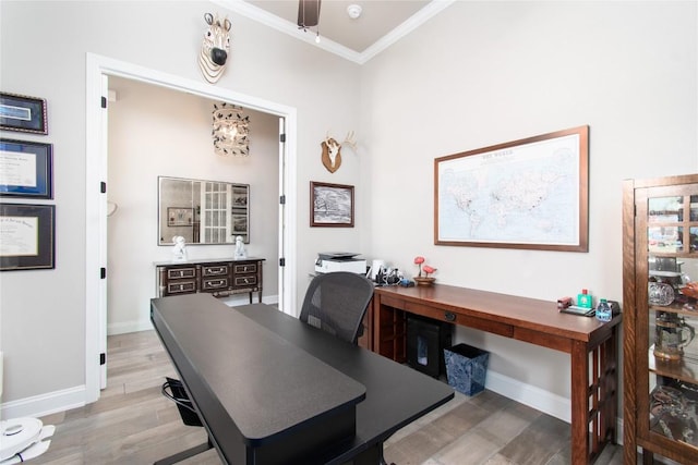 2050 Chalk Mill Xing, Salado, TX 76571 - office area with ornamental molding and light wood-style flooring