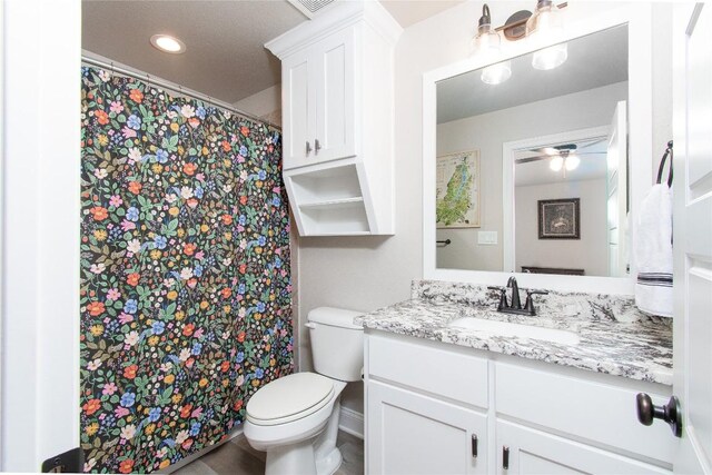 2050 Chalk Mill Xing, Salado, TX 76571 - full bathroom featuring vanity, ceiling fan, recessed lighting, and curtained shower