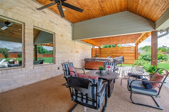2050 Chalk Mill Xing, Salado, TX 76571 - view of patio with a hot tub, ceiling fan, and outdoor dining space