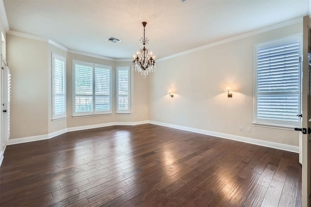 2114 Cliffs Edge Dr, Austin, TX 78733 - unfurnished room with a chandelier, dark wood-style floors, and crown molding