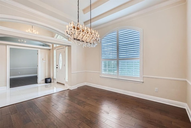 2114 Cliffs Edge Dr, Austin, TX 78733 - unfurnished room with a chandelier and dark wood finished floors