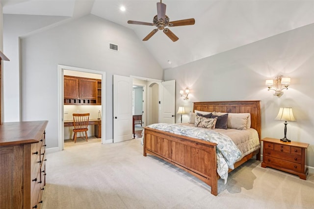 128 Squires Dr, Lakeway, TX 78734 - bedroom featuring high vaulted ceiling, light colored carpet, and recessed lighting