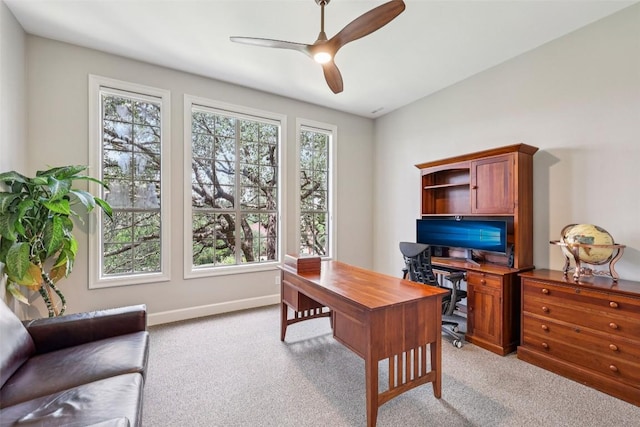 128 Squires Dr, Lakeway, TX 78734 - home office featuring light carpet and a ceiling fan