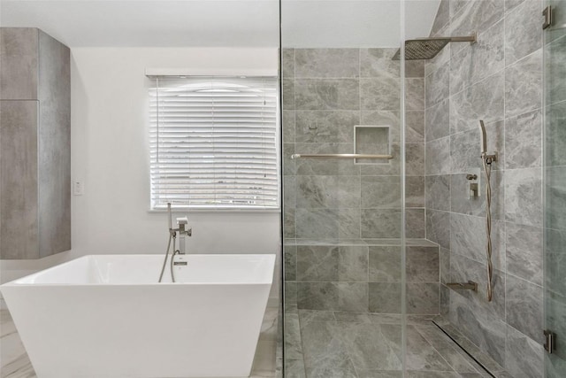 7601 Crackling Creek Dr, Austin, TX 78736 - bathroom with a shower stall and a freestanding bath
