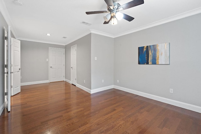 1101 Mahan Dr, Austin, TX 78721 - spare room featuring wood finished floors, ceiling fan, recessed lighting, and crown molding
