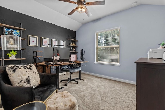 7104 Brick Slope Path, Austin, TX 78744 - office space featuring lofted ceiling, ceiling fan, and carpet