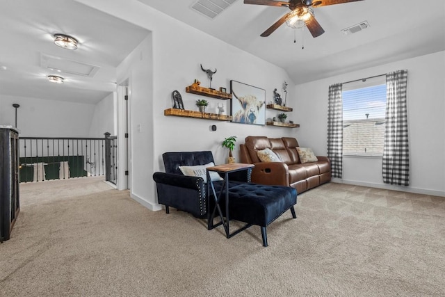 7104 Brick Slope Path, Austin, TX 78744 - living room featuring a ceiling fan, light colored carpet, and attic access