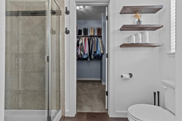 7104 Brick Slope Path, Austin, TX 78744 - full bathroom featuring a stall shower, a walk in closet, and tile patterned floors