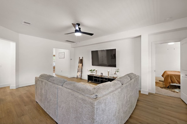 413 Luna Vista Dr, Hutto, TX 78634 - living room with a ceiling fan and wood finished floors