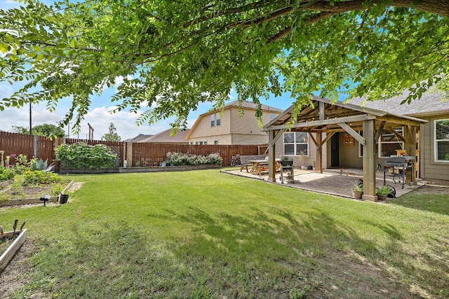 413 Luna Vista Dr, Hutto, TX 78634 - fenced backyard featuring a patio, a gazebo, and a garden