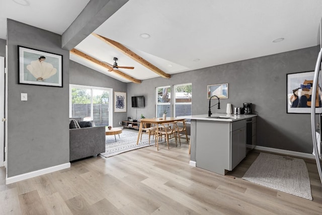 4911 Brighton Rd, Austin, TX 78745 - kitchen featuring a peninsula, light wood-style floors, healthy amount of natural light, light countertops, and recessed lighting