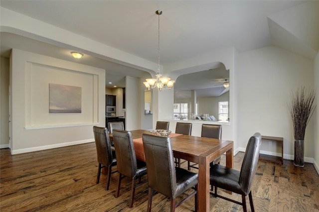 578 Ledge Stone Dr, Austin, TX 78737 - dining room featuring dark wood finished floors, a ceiling fan, and a chandelier