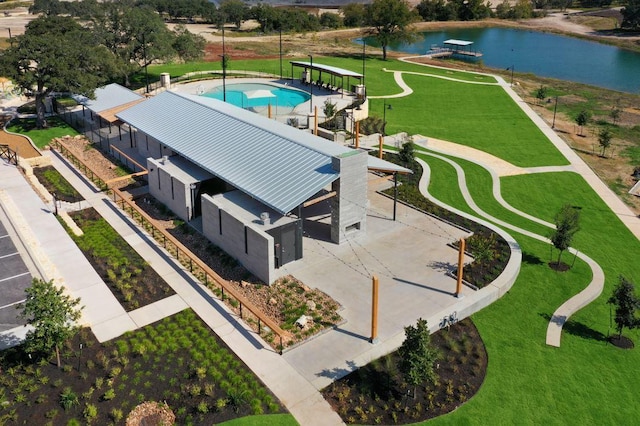 306 Yaklin Dr, Liberty Hill, TX 78642 - view from above of property with a pool and a nearby body of water