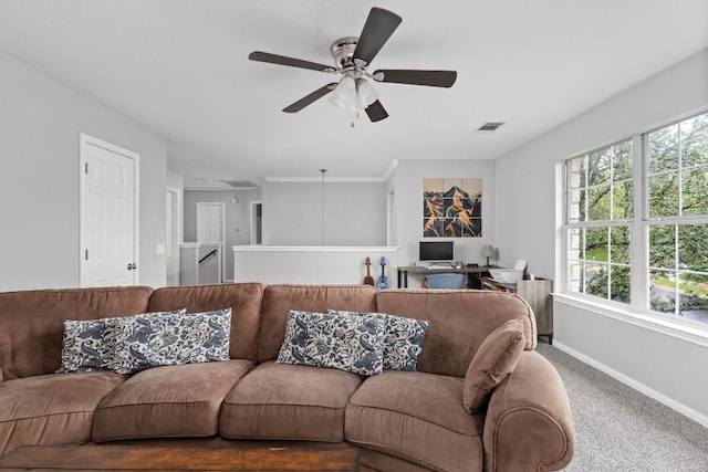 4112 Seldalia Trl, Austin, TX 78732 - carpeted living room with baseboards and ceiling fan