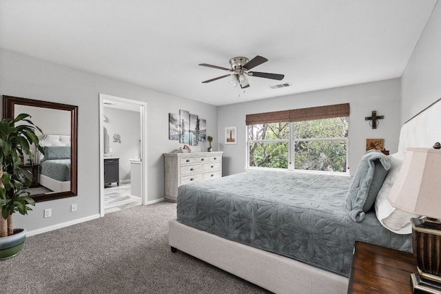 4112 Seldalia Trl, Austin, TX 78732 - bedroom with carpet floors, connected bathroom, and ceiling fan