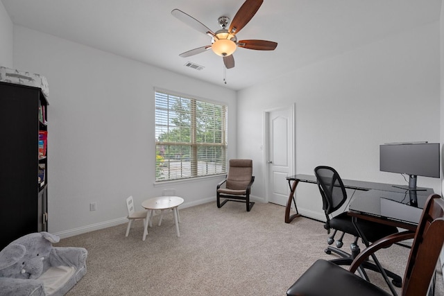 15800 Tetons Ct, Bee Cave, TX 78738 - office area featuring ceiling fan and light colored carpet