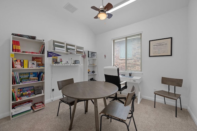 15800 Tetons Ct, Bee Cave, TX 78738 - carpeted office featuring lofted ceiling and ceiling fan