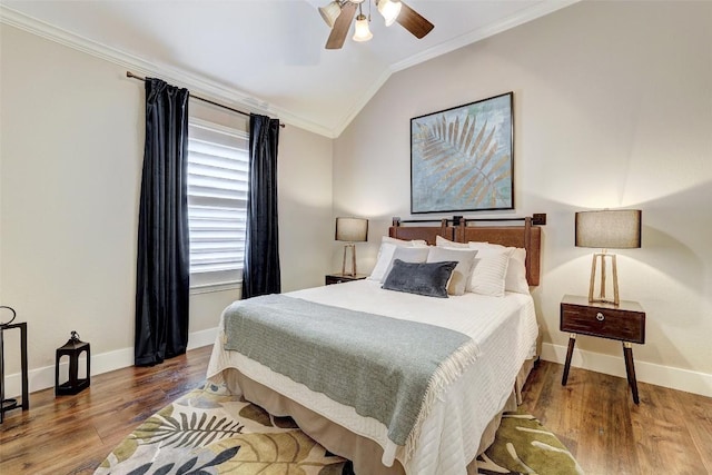 30613 Chi Chi Dr, Georgetown, TX 78628 - bedroom with crown molding, vaulted ceiling, wood finished floors, and ceiling fan