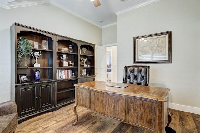 30613 Chi Chi Dr, Georgetown, TX 78628 - office space featuring light wood-style floors, ornamental molding, and a ceiling fan