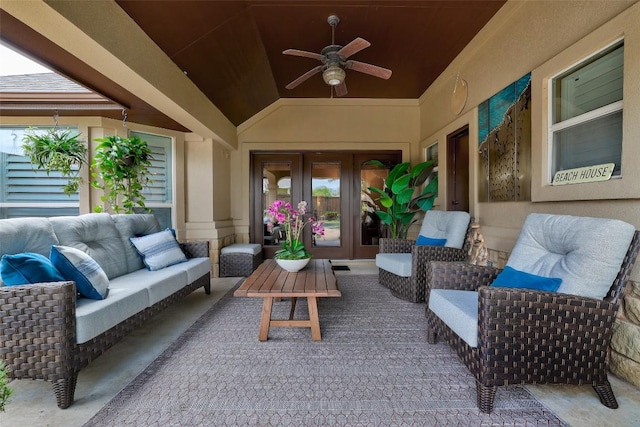 30613 Chi Chi Dr, Georgetown, TX 78628 - view of patio with french doors, outdoor lounge area, and a ceiling fan