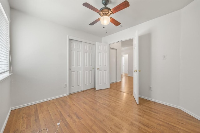 3710 Castle Rock Dr, Round Rock, TX 78681 - unfurnished bedroom with light wood finished floors, a closet, and ceiling fan